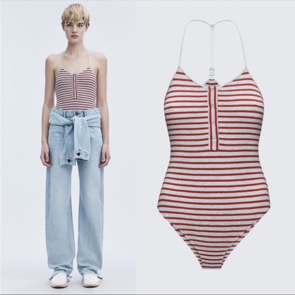 T By Alexander Wang Striped Bodysuit - Picture 1 of 7